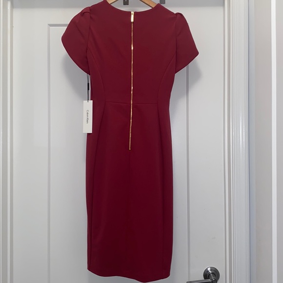 🌺 NWT! Raspberry Calvin Klein Sheath Tulip Sleeve Dress - Picture 2 of 8